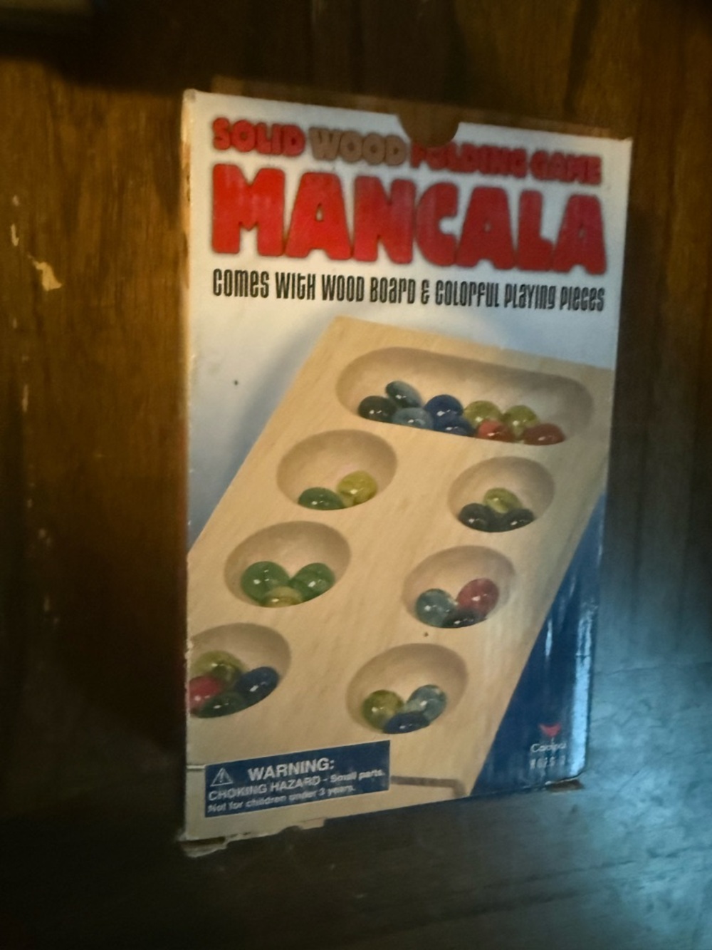 Mancala Solid Wood Game - Natural Wood with Multicolor Marbles